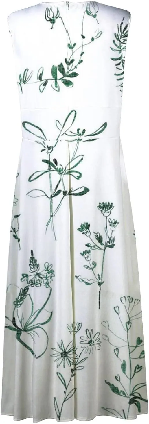 Azeralia Sundresses for Women 2024, Summer Elegant Wrap V Neck Sleeveless Maxi Dress Trendy Floral Print Flowy Beach Dresses