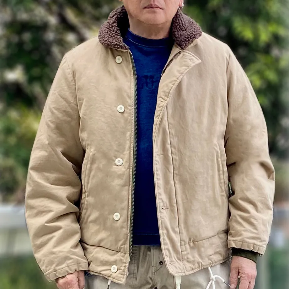 BZEN M.3260 N1R-T REGULAR FIT TWILL N1 DECK JACKET SHERPA LINED-8OZ-E0 TAN