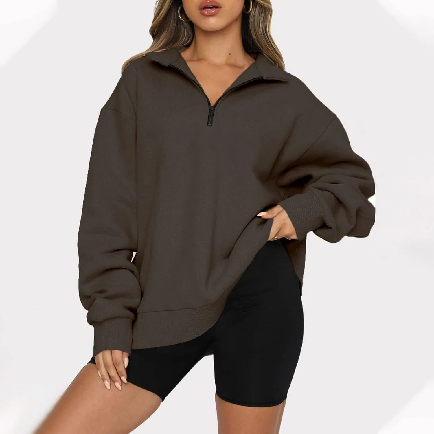 Ceboyel Oversized Sweatshirt For Women Half Zip Hoodie Sweater Trendy Y2K Long Sleeve Tops Fall Fashion Clothes Outfits 2023