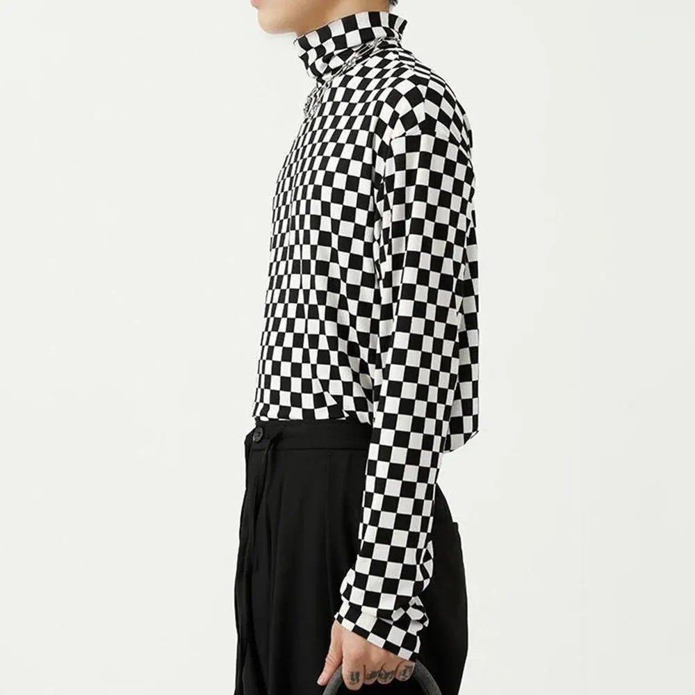 Checkerboard Turtleneck Top