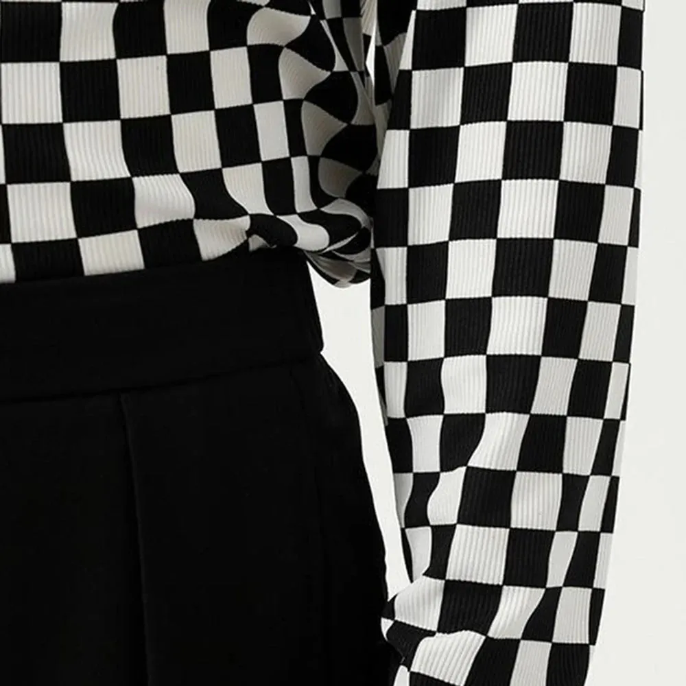 Checkerboard Turtleneck Top