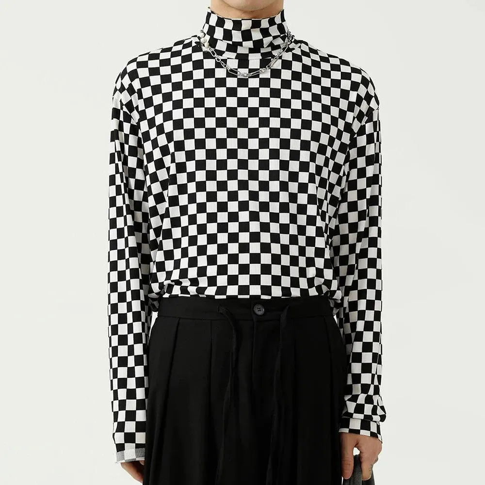Checkerboard Turtleneck Top