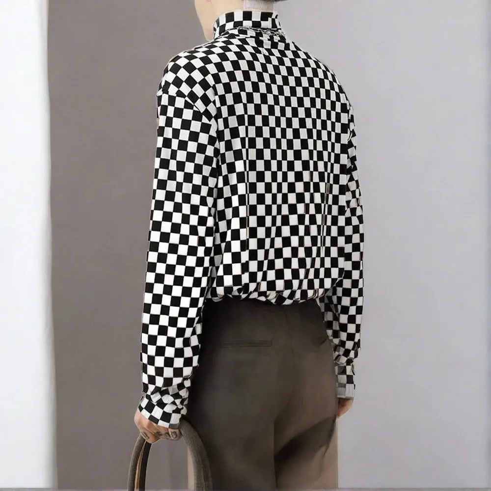 Checkerboard Turtleneck Top