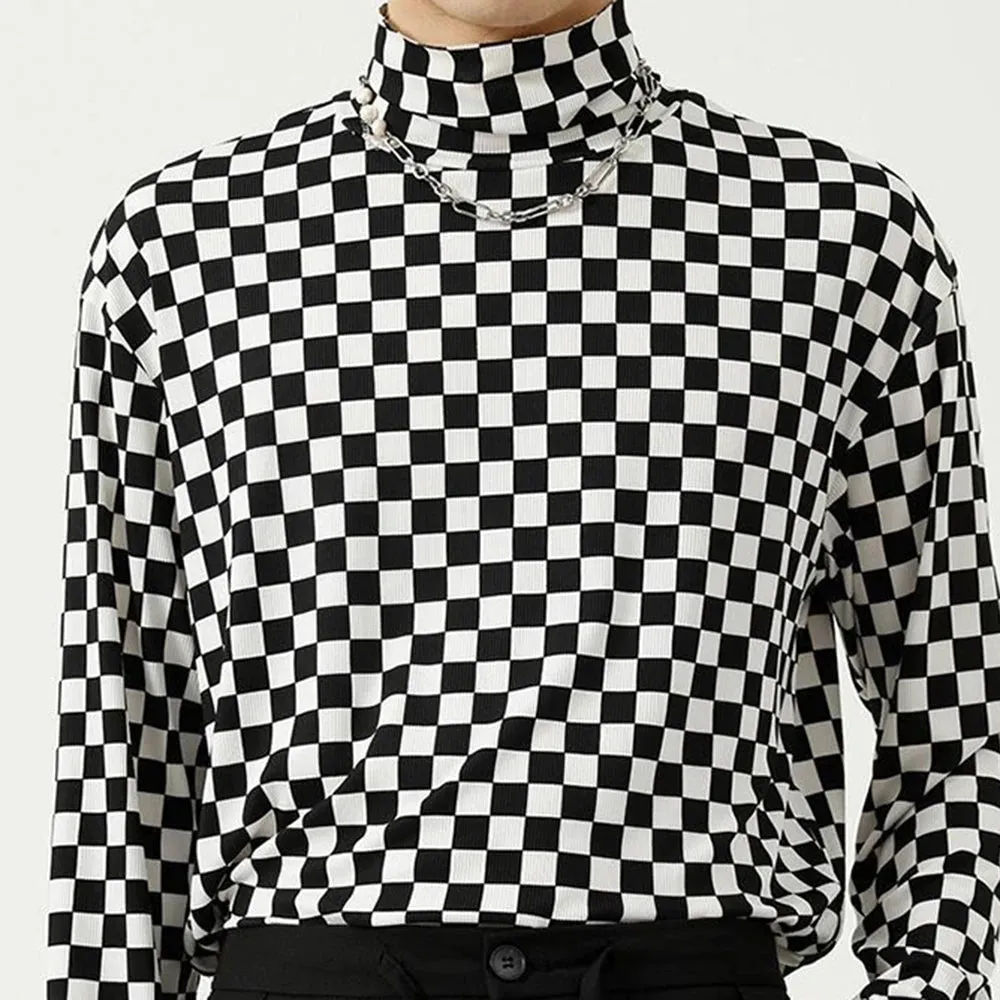 Checkerboard Turtleneck Top