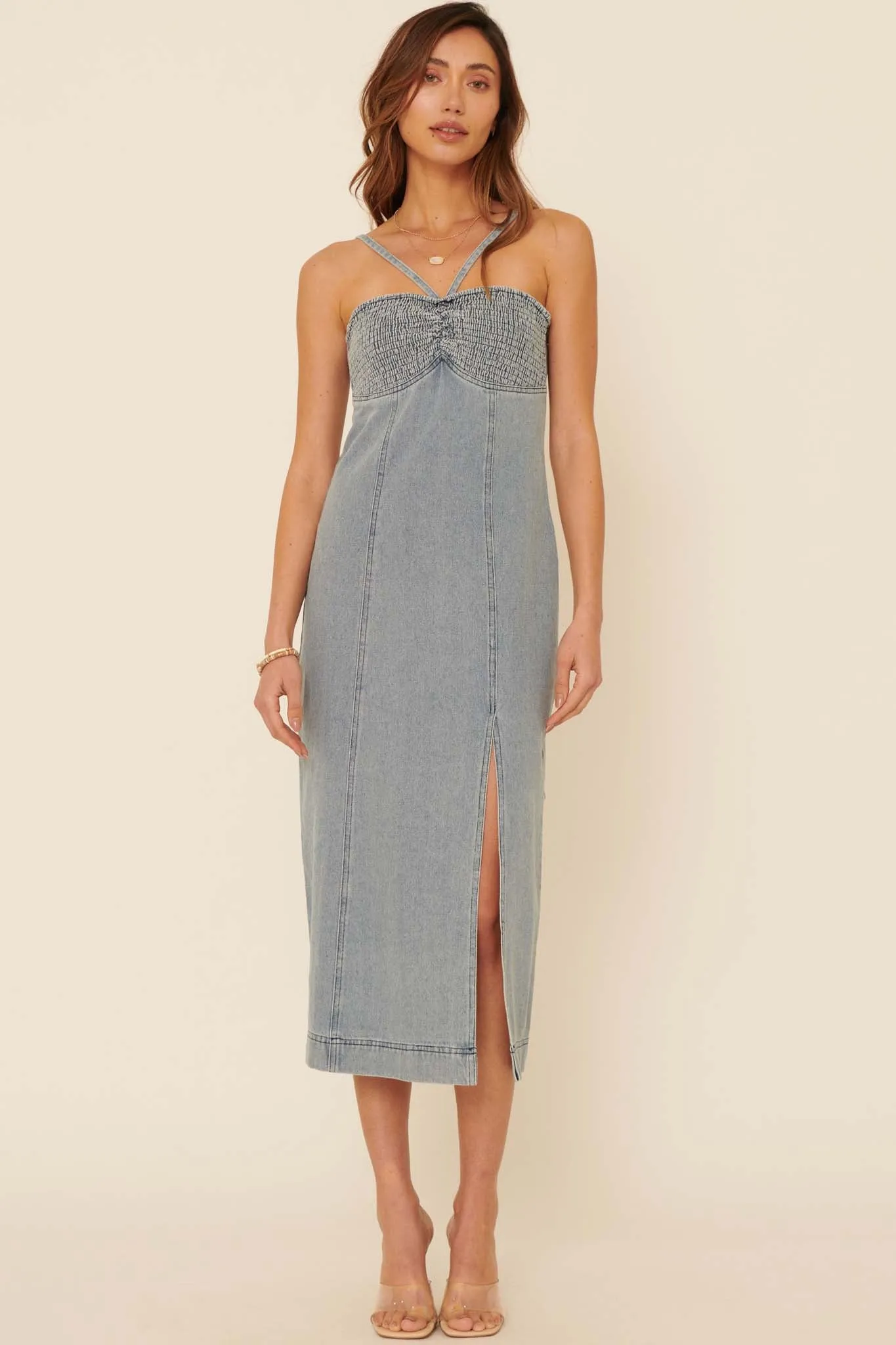 Forever in Blue Acid-Wash Denim Halter Dress