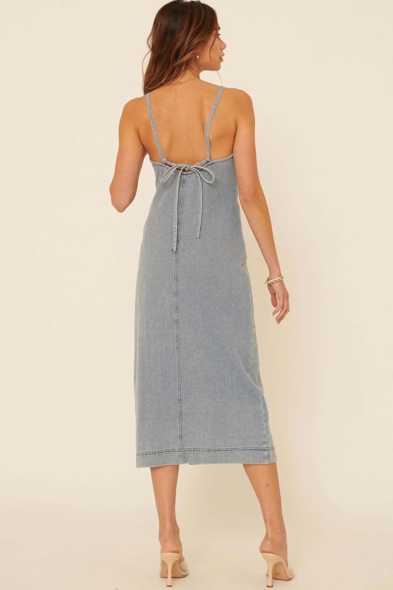 Forever in Blue Acid-Wash Denim Halter Dress
