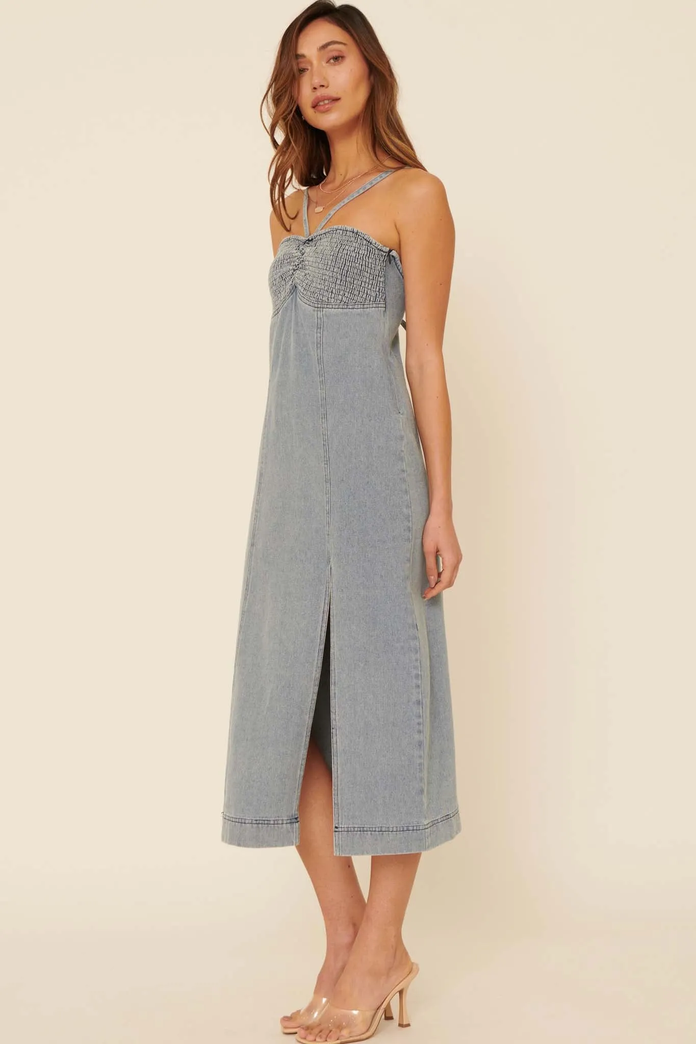 Forever in Blue Acid-Wash Denim Halter Dress