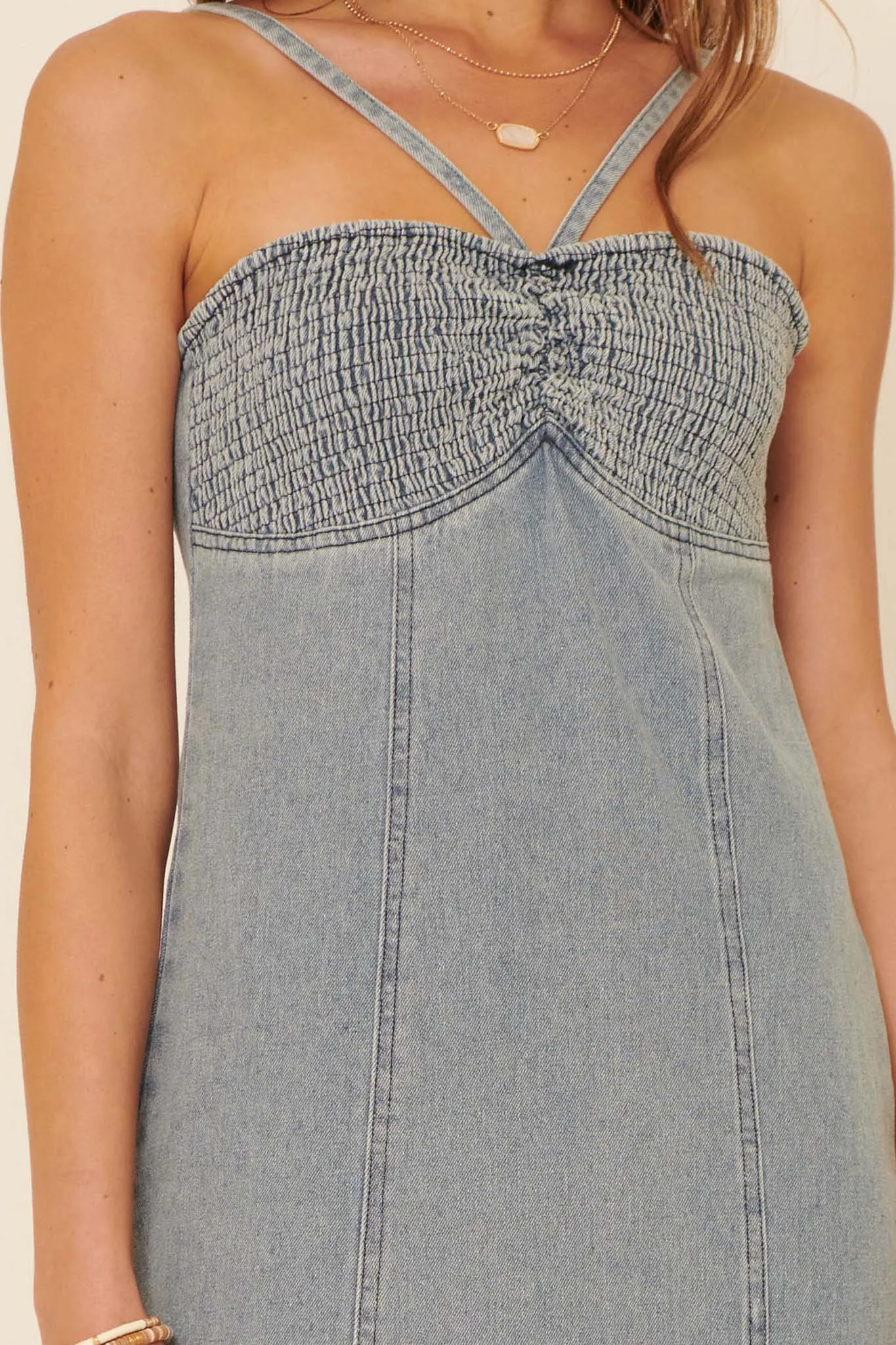 Forever in Blue Acid-Wash Denim Halter Dress