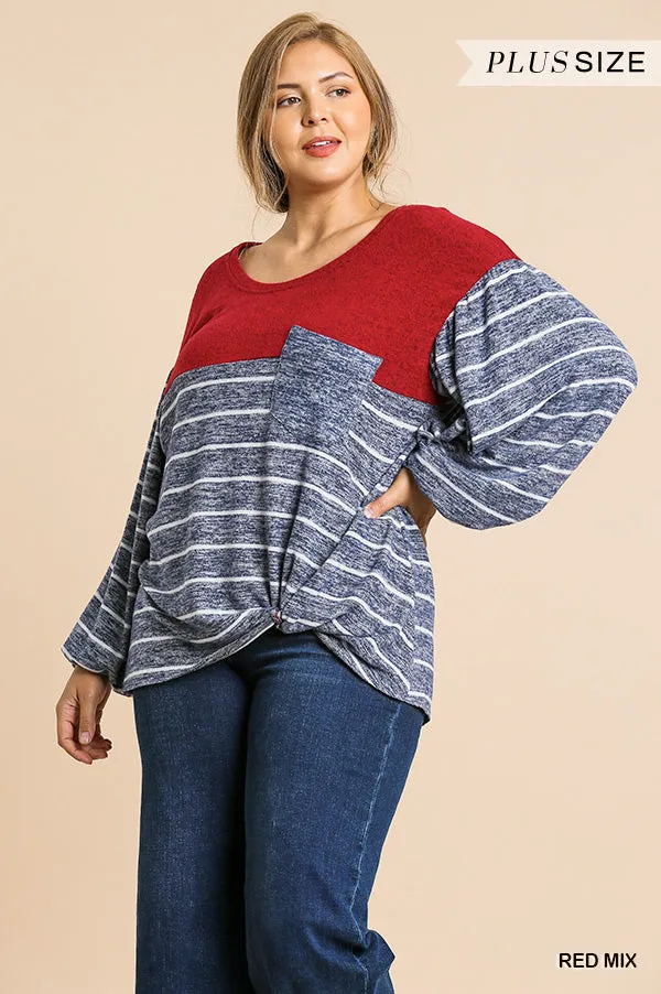 Heathered Puff Sleeve Top, Red Mix