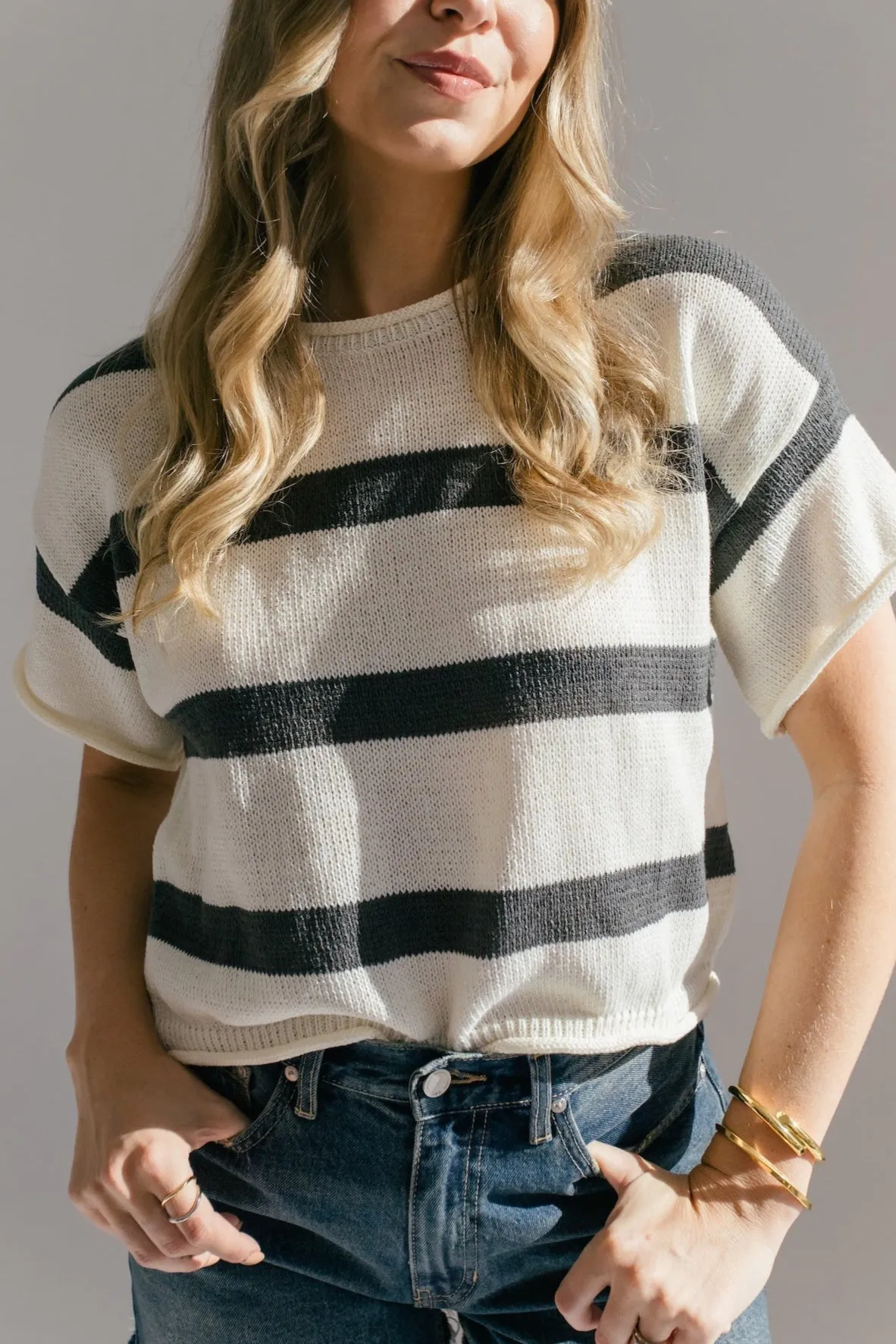 Highway Striped Tee - Grey   White