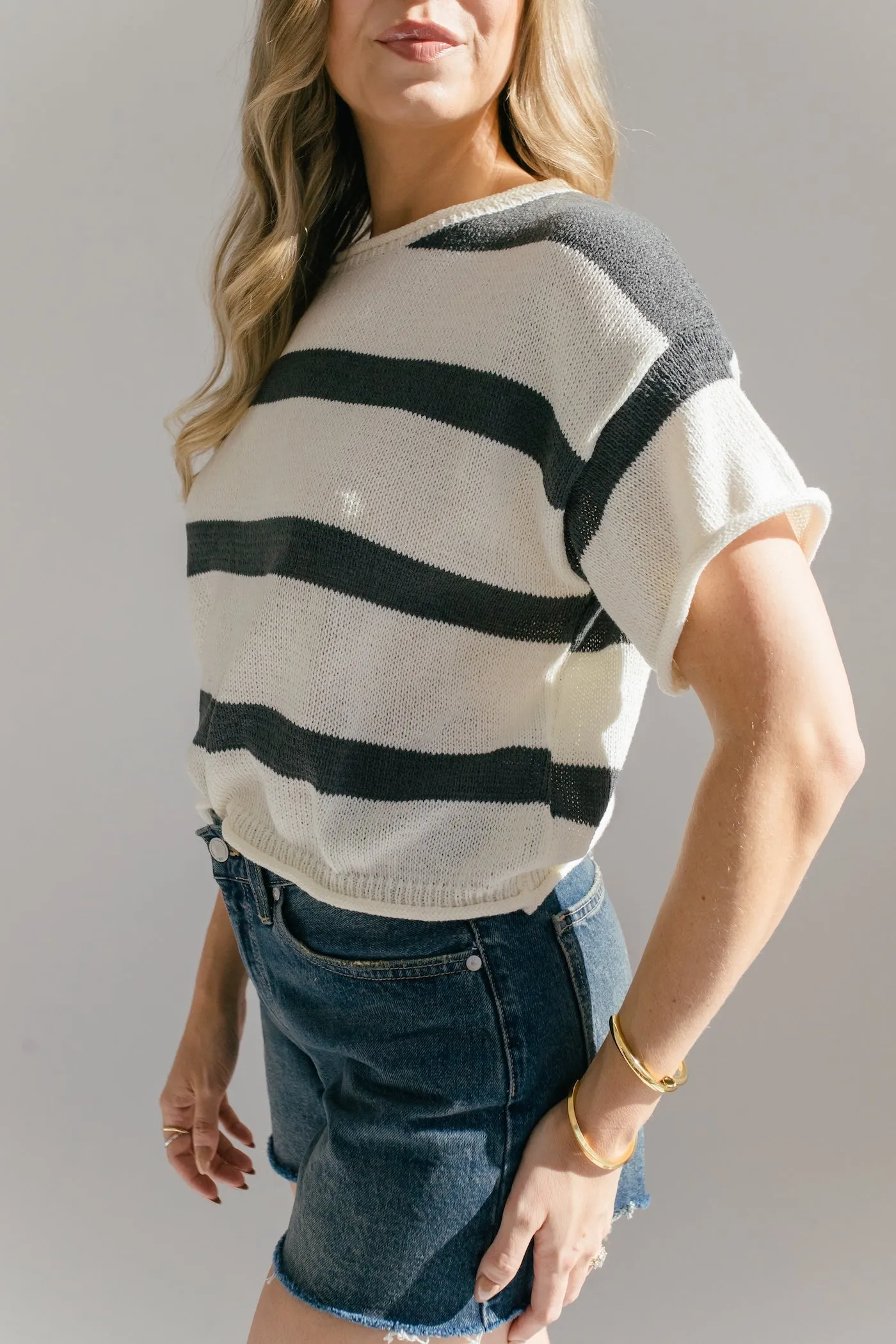 Highway Striped Tee - Grey   White