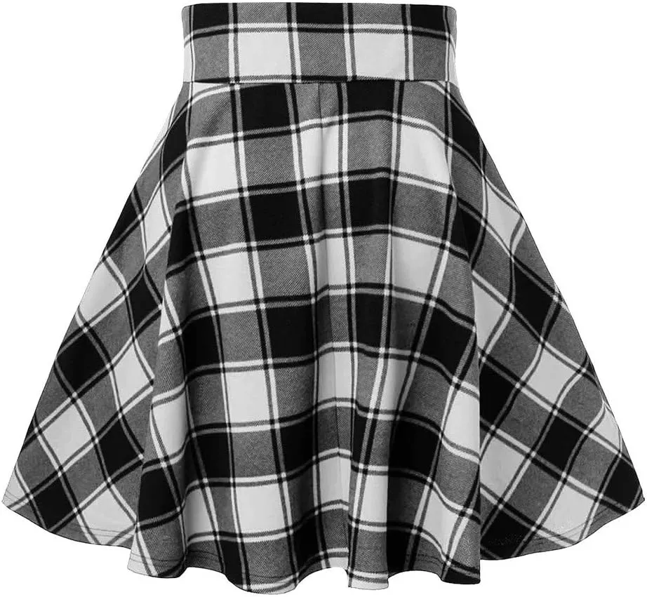 Knee Length Skirts for Women Trendy 2025 Plaid Y2K High Elastic Waist Tummy Control A-Line Midi Skirts Back Lace Up