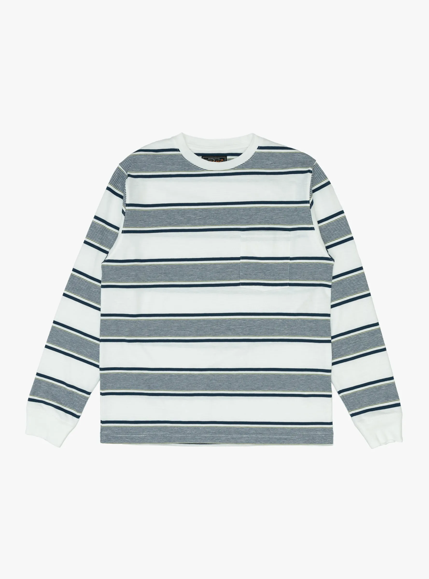 Long Sleeve Pocket Tee Wide Stripe Off White