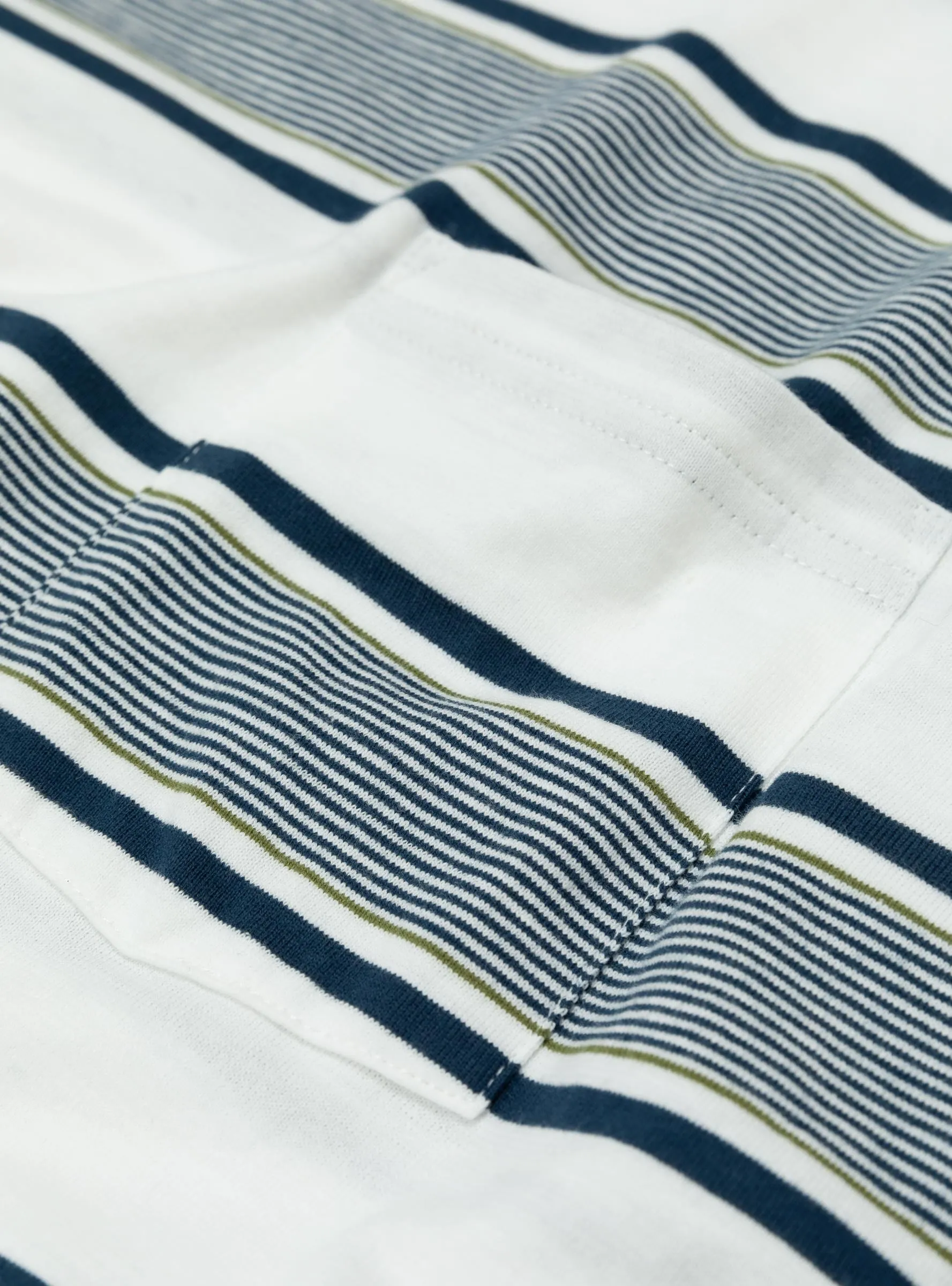 Long Sleeve Pocket Tee Wide Stripe Off White