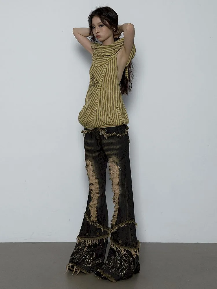 Low Waisted Two Wear Flared Jeans Jeans【s0000009381】