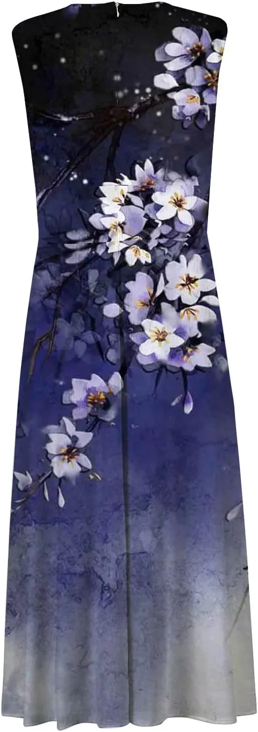 Palaver Summer Dresses for Women 2025 Elegant Wrap V Neck Sleeveless Maxi Dress Casual Print Flowy Beach Sundresses