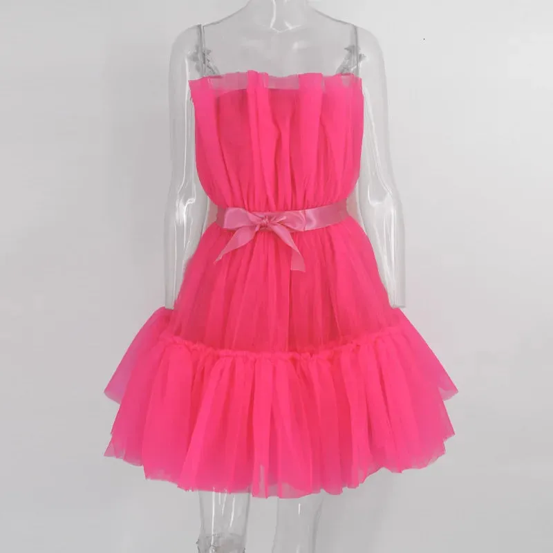 Prom Mesh Birthday Backless Bow Mini Wedding Pleated Sexy Dress