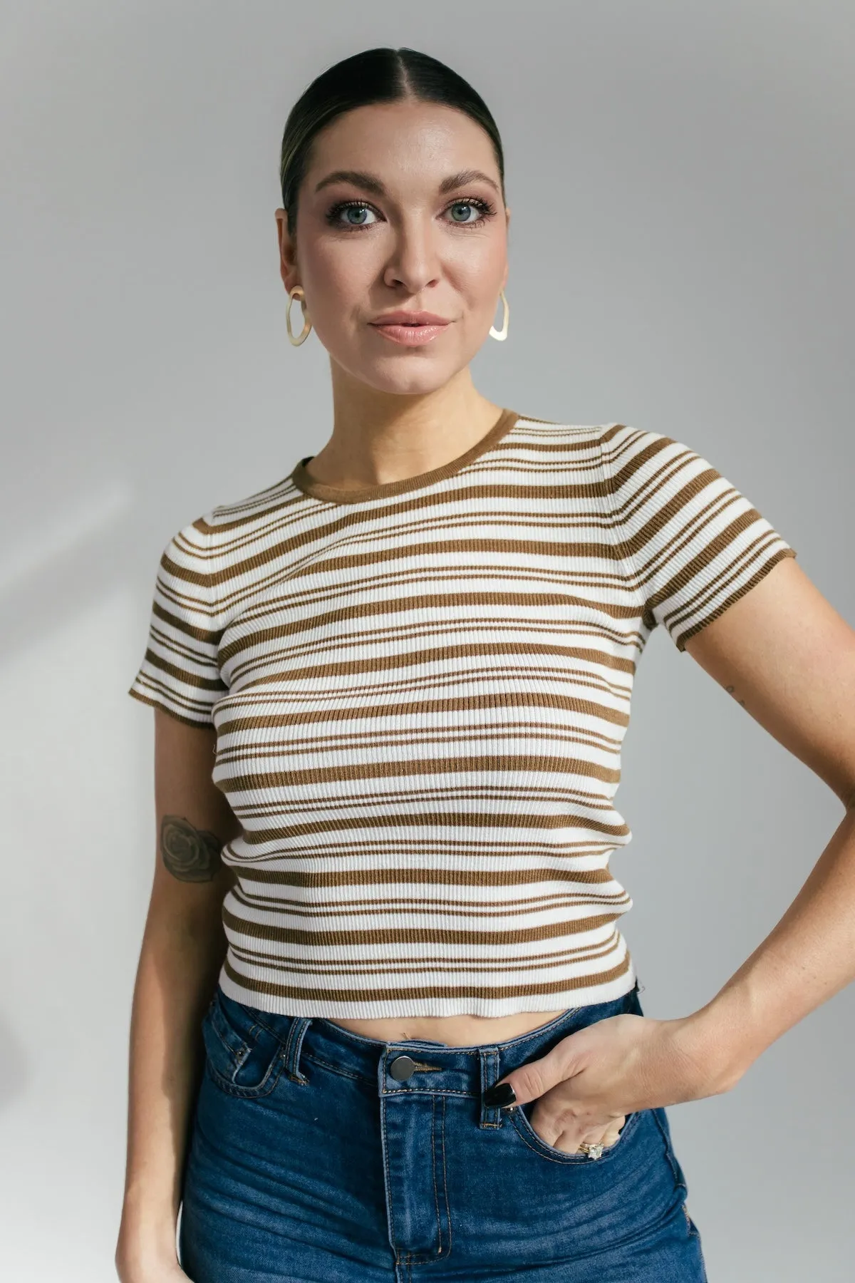 Send Love Striped Tee - Brown