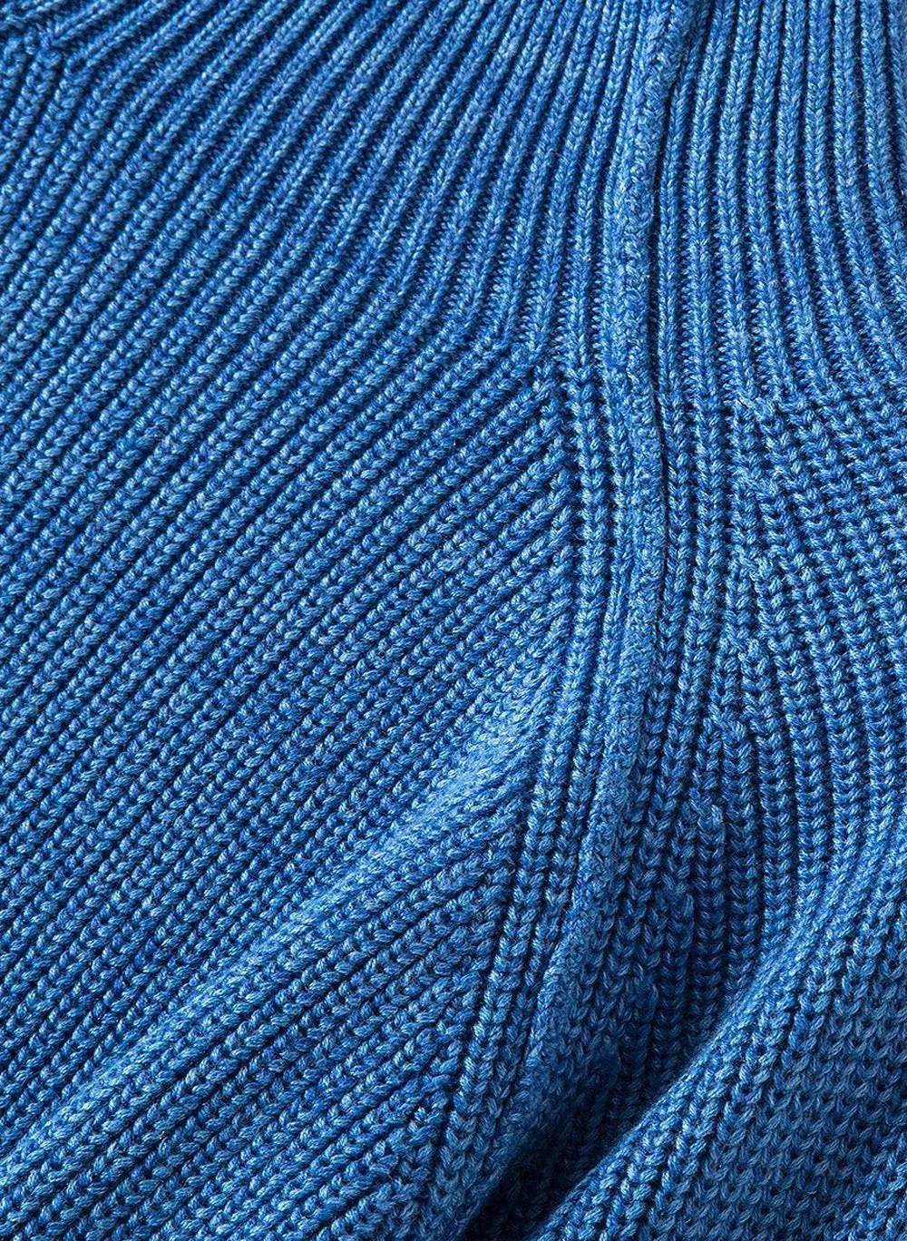 Turtleneck Relaxed Raglan Sleeve Blue Sweater & Black Wide-Leg Trousers Set