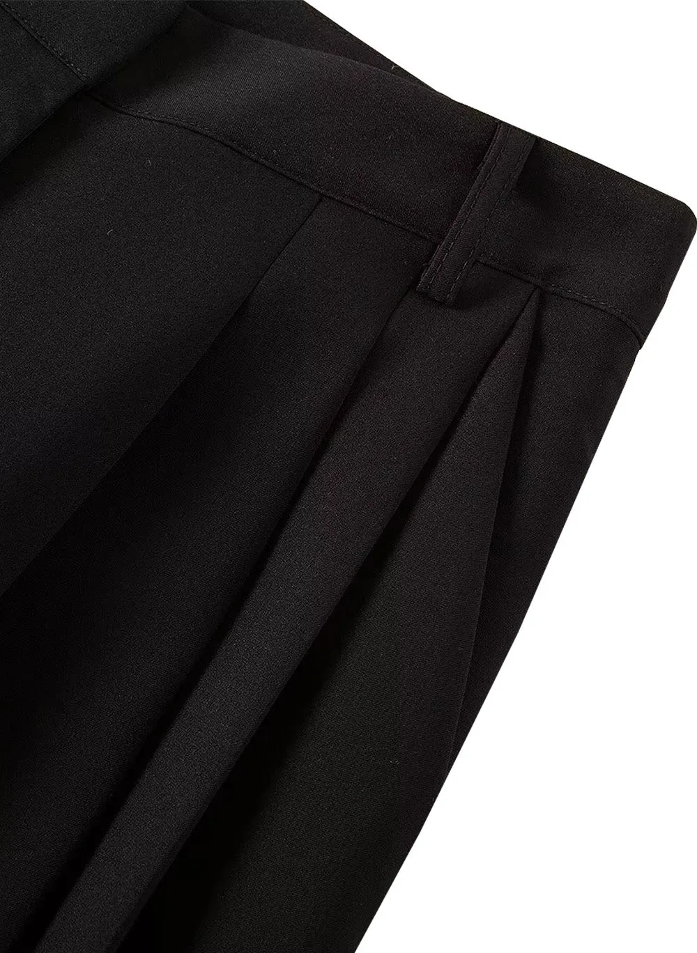 Turtleneck Relaxed Raglan Sleeve Blue Sweater & Black Wide-Leg Trousers Set