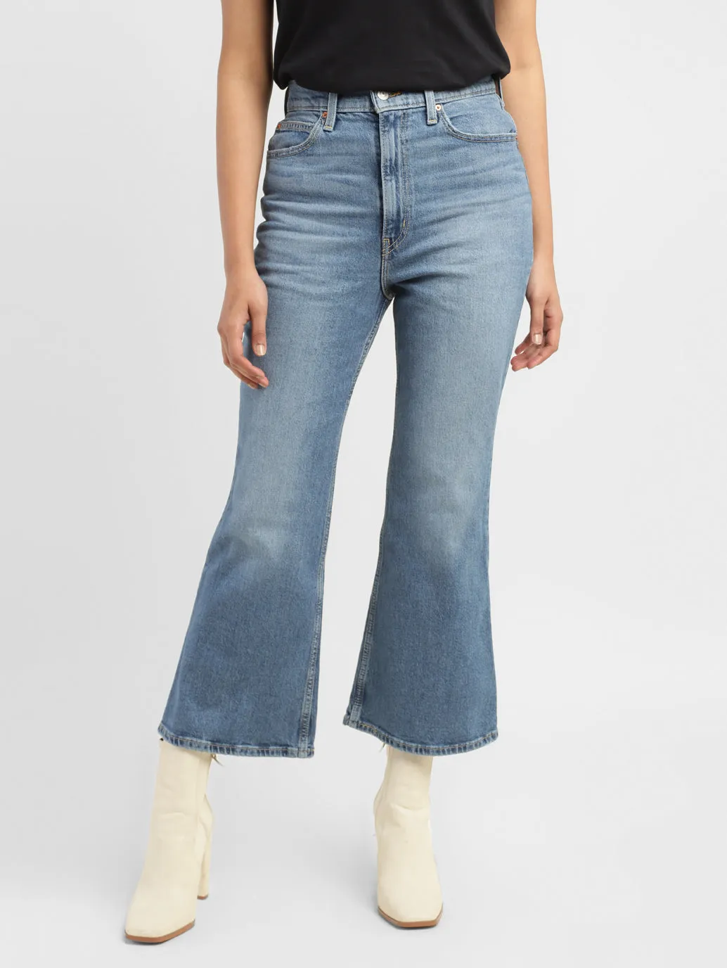 Women's 70s Blue Loose Fit Mid Rise Jeans