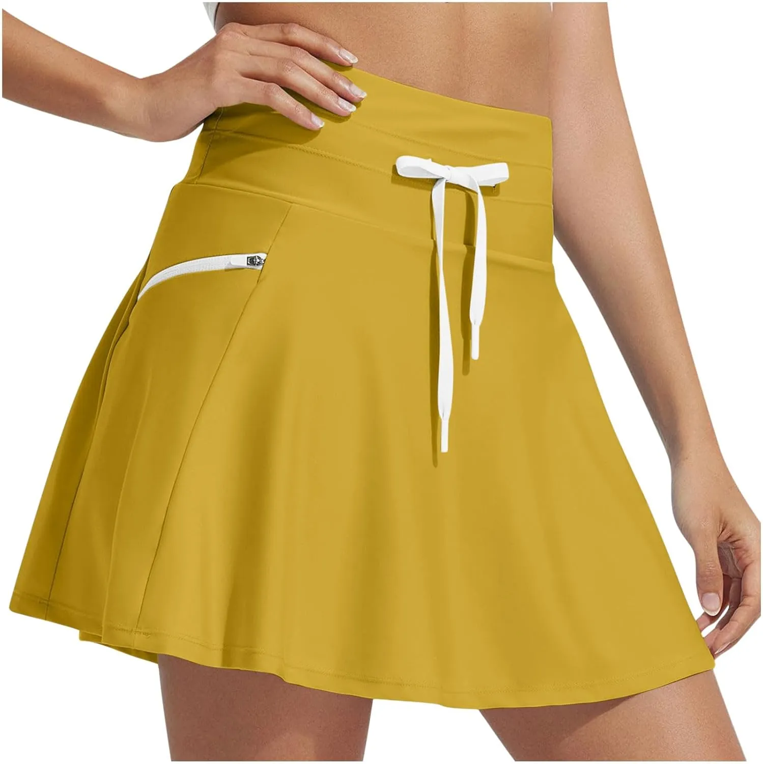 Women's Quick-Drying Underskirt Zipper Drawstring Tie-up High Waist Pleated Plain A Line Short Mini Skirts