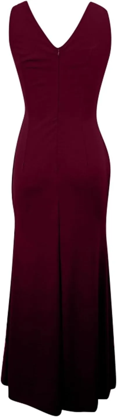 Women's Split Bodycon Evening Cocktail Long Dress Wrap V Neck Sleeveless Ruched Formal Dress Ruffle Hem Maxi Dress