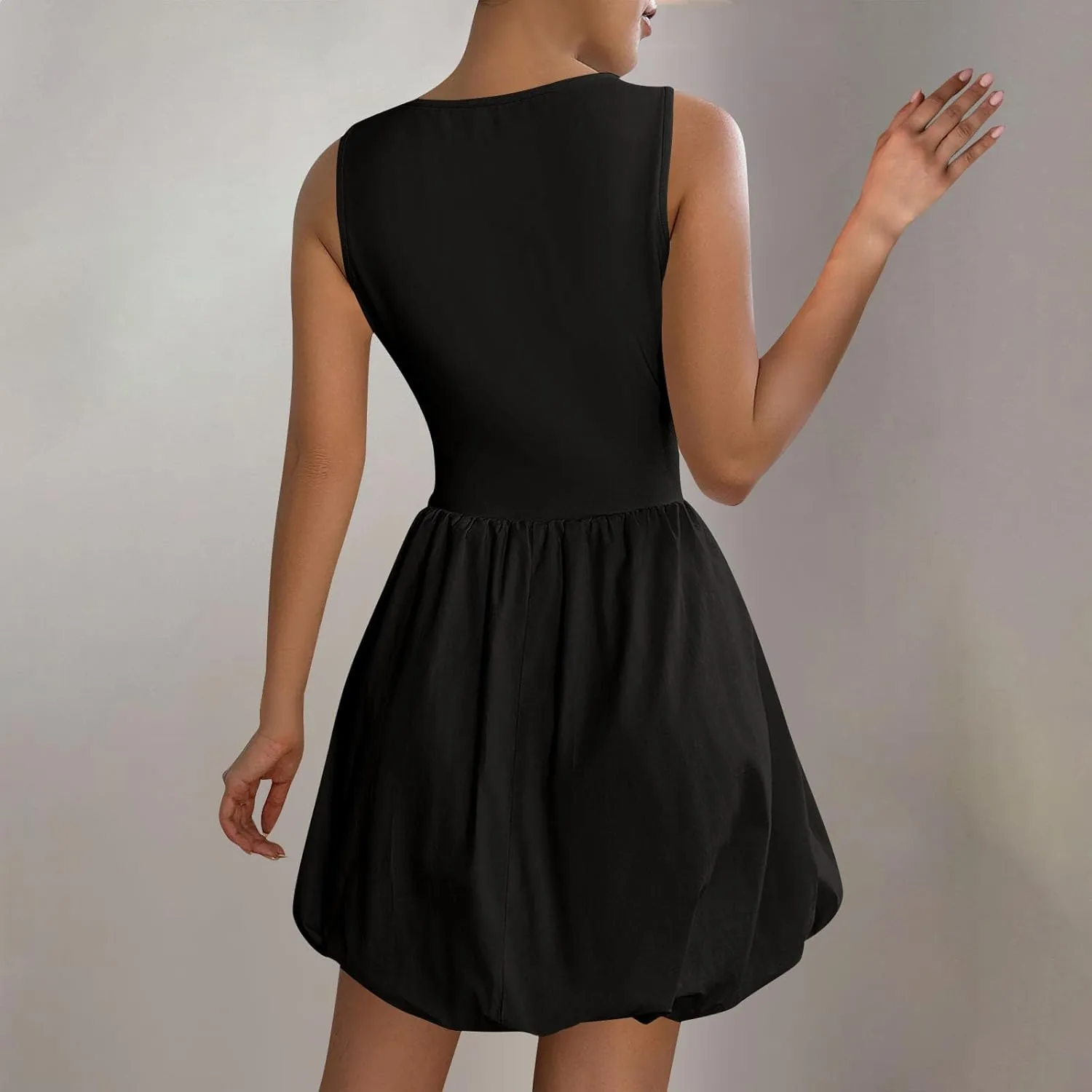 Women's Summer Casual Sleeveless Midi Sundress Scoop Neck Tank Dress Solid Flowy A Line Swing Wrap Tunic Dresses
