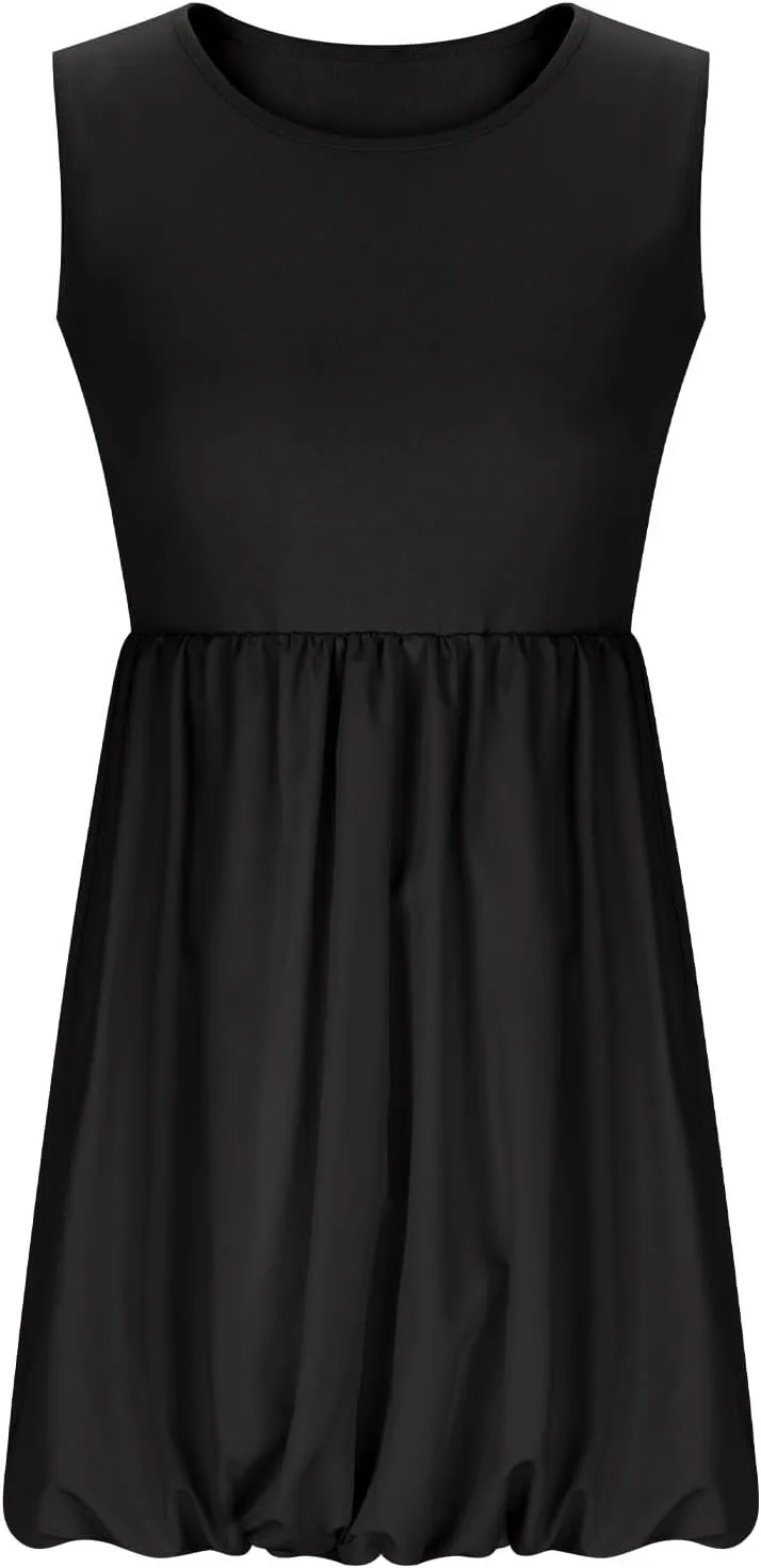 Women's Summer Casual Sleeveless Midi Sundress Scoop Neck Tank Dress Solid Flowy A Line Swing Wrap Tunic Dresses