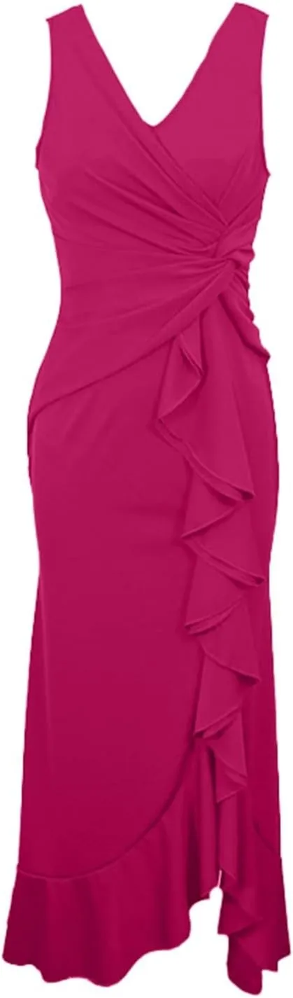 Women's Summer Formal Maxi Dresses Sleeveless Wrap V Neck Bodycon Ruched Slit Mesh Wedding Guest Cocktail Dress